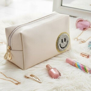 Smiley Face Makeup Bag Cream Cosmetic Pouch